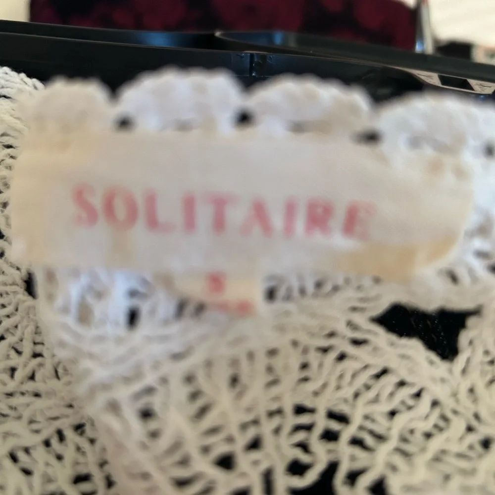 Solitaire Adorable White Crochet Peplum Top 3/4 Sleeves